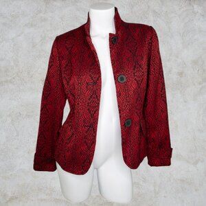 Coldwater Creek Red and Black Women's Jacquard Ladies Blazer w/ Floral Pattern